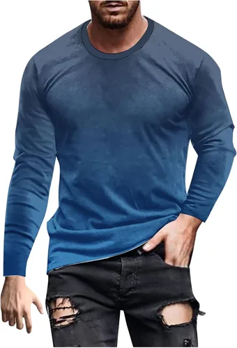 Vista 5 de Camisetas grandes y altas para hombre, camiseta gráfica casual de moda, manga larga, color degradado, sudadera para salir