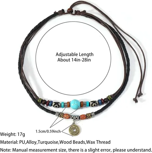 Vista 4 de HETICA Gargantilla de cuentas de madera boho en capas occidentales, collar trenzado de flores en forma de corazón, cordón de cáñamo ajustable
