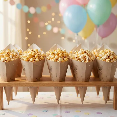 Vista 3 de Conetek - Conos de papel negros de 10 pulgadas para aperitivos, ecológicos: Perfectos para aperitivos, conos de papel aptos para alimentos Estampado