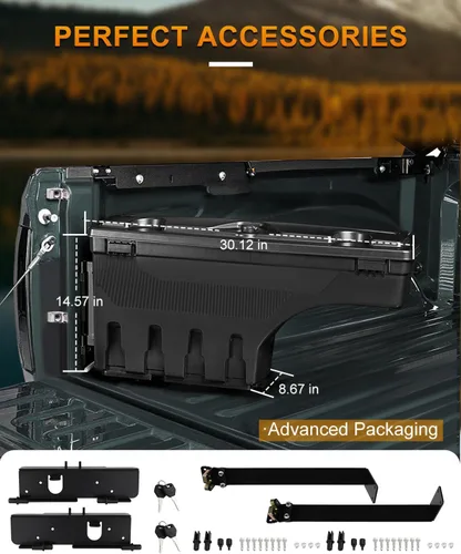 Vista 5 de ROADFAR Caja de almacenamiento de repuesto para caja de camioneta para Ford F-250 F-350 F-450 Super Duty 1999-2016 con tapa con cerradura para caja