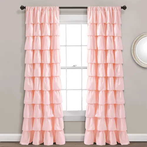 Vista 2 de Lush Decor Cortina de Ventana con Volantes Blush - Panel de Estilo Shabby Chic Rústico de Granja para Sala de Estar, Comedor, Dormitorio