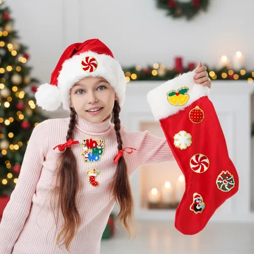 Vista 3 de 48 parches autoadhesivos para planchar, parches bordados de chenilla, parches para coser, apliques de Papá Noel, muñeco de nieve, pan de jengibre