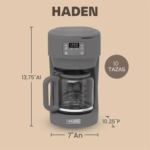 Vista 4 de Haden Chelsea - Cafetera digital de 10 tazas con jarra de vidrio Gris/cromo