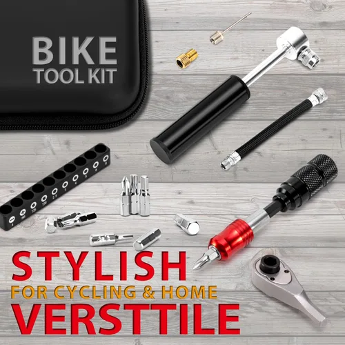 Vista 2 de EMERK Kit de herramientas de reparación de bicicletas con mini bomba Kit de herramientas con bomba