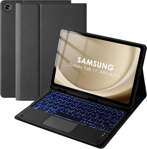 Vista 10 de Funda de teclado para Samsung Galaxy Tab A9 8.7" 2023, retroiluminación de 7 colores, funda de teclado inalámbrico desmontable con soporte para S