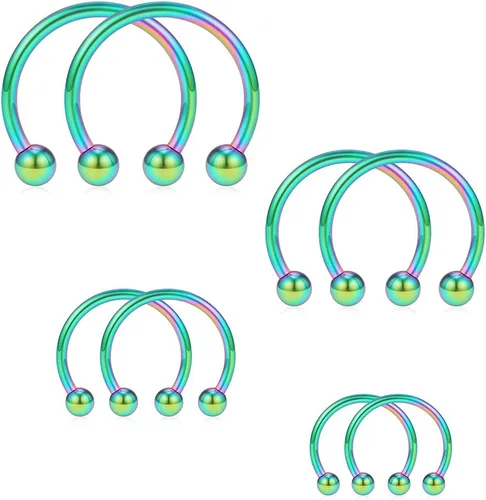 Vista 5 de SCERRING 8 piezas de acero inoxidable 16G nariz tabique herradura arete ceja septum labio hélix tragus piercing anillo 0.236-0.472 in