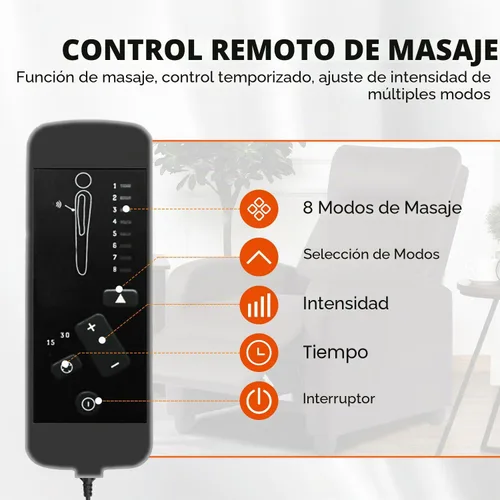 Vista 6 de BestMassage Silla reclinable con función de masaje de 2 puntos Cuero sintético marrón con soporte lumbar, empuje ajustable hacia atrás, PU