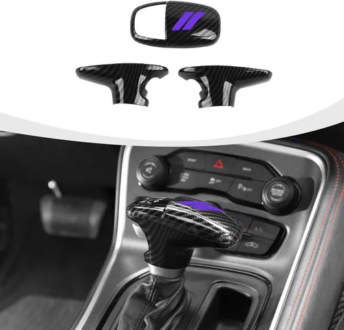 Vista 20 de RAZPOY Cubierta de la perilla de la palanca de cambios, protector de manija, accesorios interiores compatibles con Dodge Challenger Charger Negro