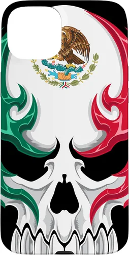 Vista 9 de Funda para iPhone 17 con diseño de bandera de México, diseño tribal de calavera mexicana