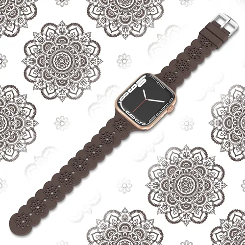 Vista 3 de Floral Silicone Band Compatible with Apple Watch Bands 38mm 40mm 42mm 44mm 41mm 45mm 49mm Women Men, Design Wristbands Soft Breathable Watch Bands
