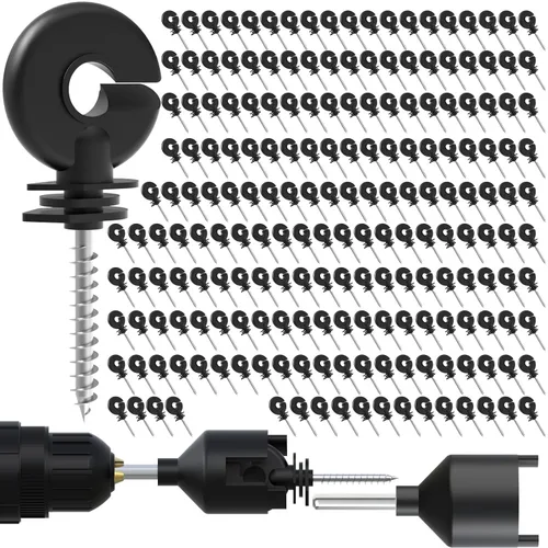 Vista 10 de NQN 30 Piezas Aisladores Negros para Cerca Eléctrica, Aislador de Rosca, Poste de Anillo para Cerca, Aislador para Poste de Madera y 1 Pieza