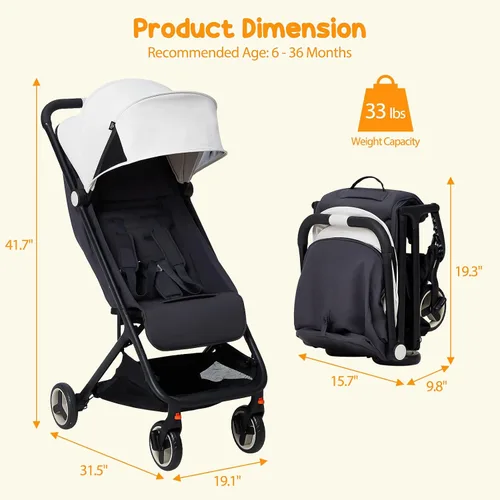 Vista 5 de GAOMON Cochecito ligero, compacto con una sola mano plegable para avión, asiento reclinable y toldo Gris