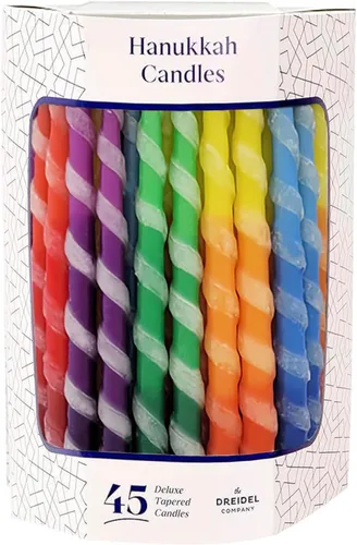 Vista 5 de Paquete de 10 velas de menorá trenzadas de lujo de Hanukkah para las 8 noches de Janucá, multicolor, 1 hora de tiempo de combustión