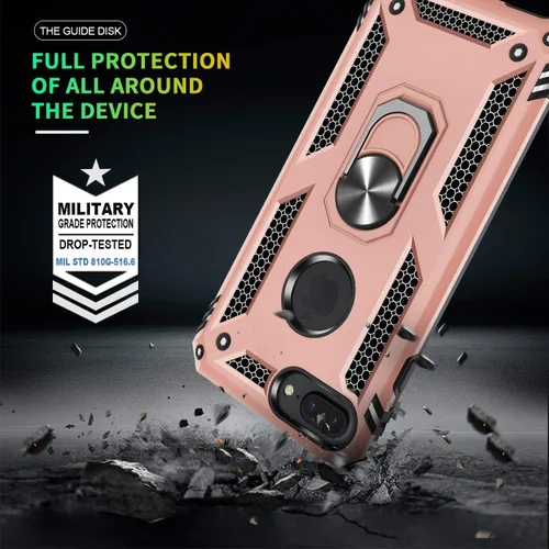 Vista 4 de Gritup Funda compatible con iPhone 6/6S/7/8 Plus con protector de pantalla HD, grado militar, a prueba de golpes, con anillo magnético para iPhone