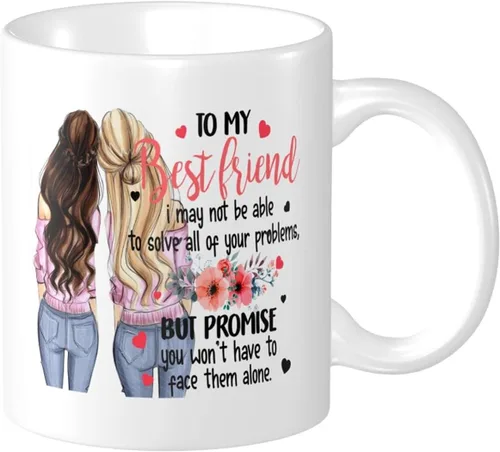 Vista 9 de Taza de café de regalo para mejores amigos, con texto en inglés "Friends Will Always Be Connected by Heart", para cumpleaños, Navidad y mejores