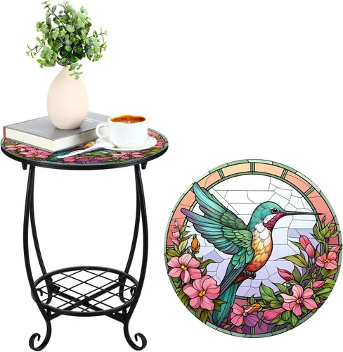 Vista 43 de Cinnvoice Mesa auxiliar redonda para exteriores, mosaico pequeño, decoración de patio, planta interior, mesa de té para patio, porche, jardín, sala