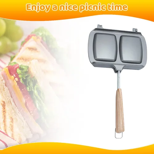 Vista 6 de Sartén de doble cara para sándwiches y parrilla, antiadherente, sartén abatible para panqueques de desayuno, mango extraíble (estilo 2)