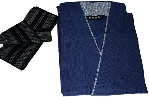 Vista 2 de MAYSONG Men's Japanese Yukata Kimono Home Robe Pajamas Dressing Gown L Blue
