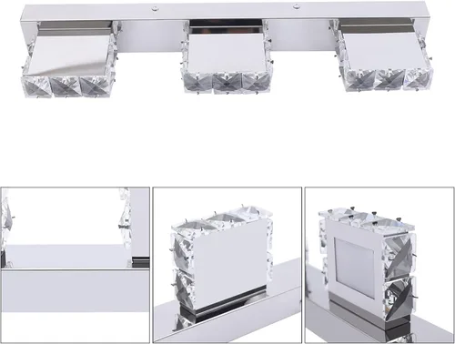 Vista 5 de Lámpara de tocador de cristal de 18.1 pulgadas, 3 luces, accesorios de iluminación de baño, lámpara de pared LED cromada moderna sobre espejo