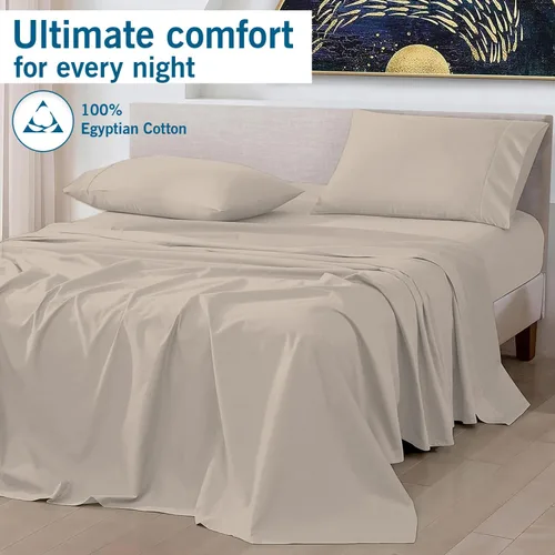 Vista 2 de Saaz Linen Juego de sábanas de 4 piezas, 100% algodón egipcio de 1000 hilos, bolsillo profundo de 16 pulgadas, suave, colección de ropa de cama