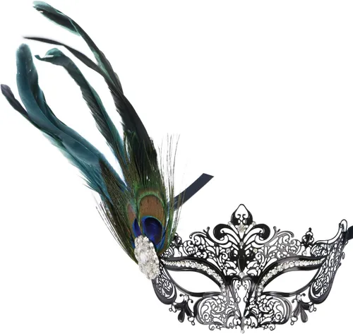 Vista 10 de Thmyo Máscara de metal para mascarada, máscara veneciana para disfraz de Halloween con diamantes de imitación de plumas de pavo real Estilo 1