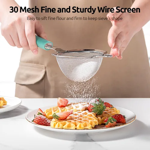 Vista 5 de U-Taste Colador de Malla Fina Pequeño: Acero Inoxidable 18/8 de 3.35 pulgadas, Tamiz de Cocina para Alimentos de 30 Mallas con Mango de Silicona