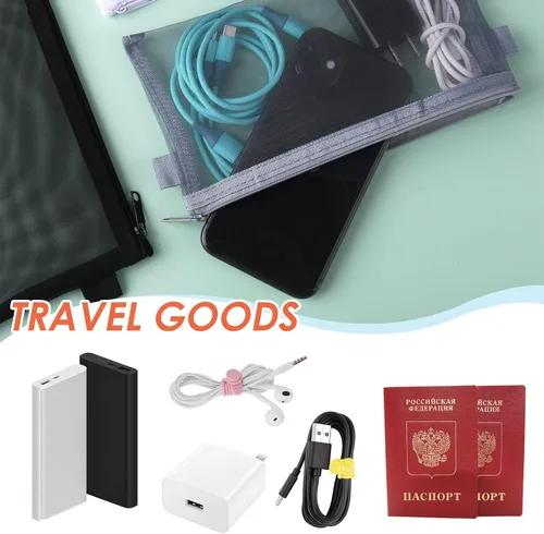 Vista 10 de THINP Estuche para lápices de 3 piezas, bolsas de maquillaje transparentes, bolsa de malla de nailon para bolígrafos con cremallera, bolsa