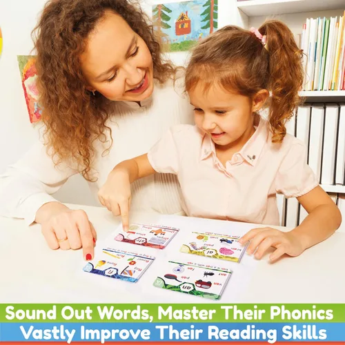 Vista 4 de Tarjetas flash fonéticas - Aprende a leer en 20 etapas fónicas - Digraphs CVC mezcla sonidos vocales largos - Juegos de fonética para niños de 4 a 8