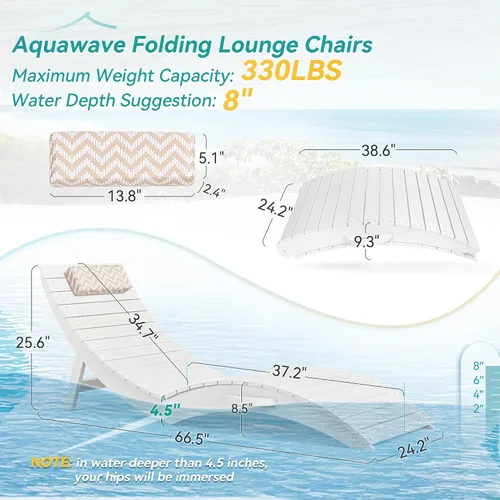 Vista 2 de Juego de 2 sillas plegables para piscina, premontadas de 8 pulgadas Blanco
