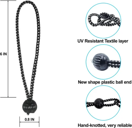 Vista 2 de Cuerdas elásticas de bola pequeñas de 6 pulgadas, 40 unidades, resistentes a los rayos UV y de uso ligero, alta elasticidad