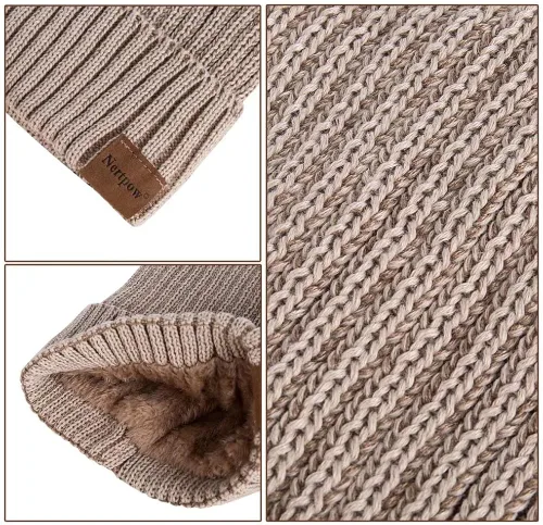 Vista 4 de Nertpow Beanie Hat for Men and Women, Winter Warm Fleece Lined Thermal Trendy Thick Knit Skull Cable Cuff Cap