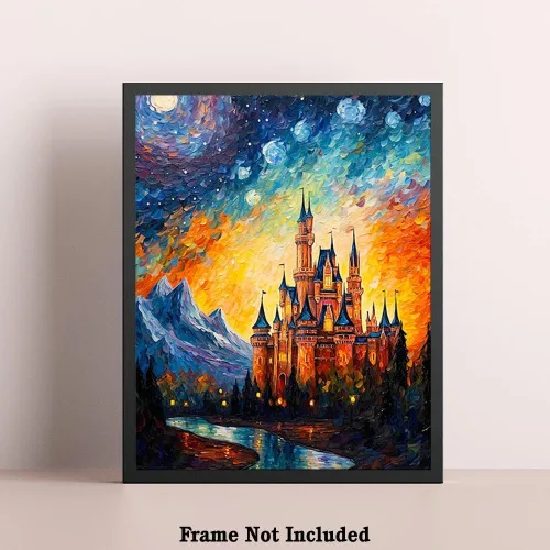 Vista 5 de Bestbuddy Pet 8X10 sin marco noche estrellada inspirada en el castillo medieval Edad Media Princesa Fantasía Niña Europa Familia Pintura al óleo