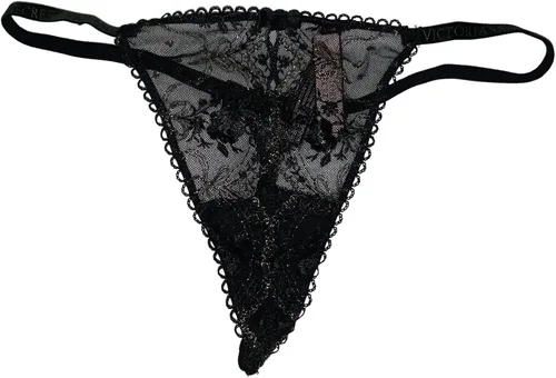 Vista 2 de Victorias Secret Calzones muy sexys de color rosa y lazo en V color negro Negro