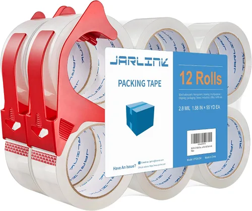 Vista 10 de JARLINK 12 Rollos de Cinta de Embalaje Transparente con 2 Dispensadores, Refacciones de Cinta de Embalaje Resistente para Envíos, Embalaje, Correo