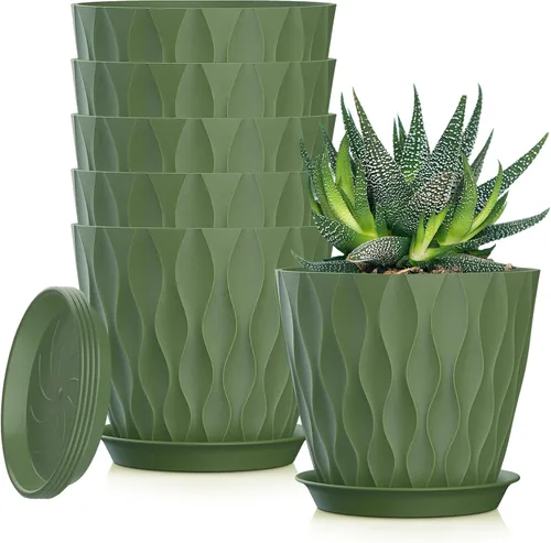 Vista 14 de Macetas SQKH de 4 pulgadas, juego de 6 macetas de interior, macetas con agujeros de drenaje y bandejas para orquídeas, violetas, suculentas, hierbas