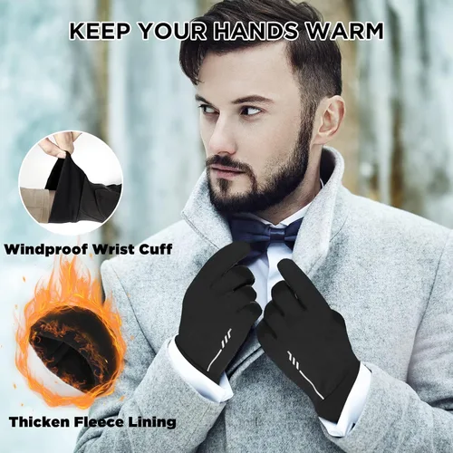 Vista 2 de Guantes de invierno para hombres y mujeres, guantes térmicos para correr con forro polar para clima frío, guantes ligeros y cálidos para nieve