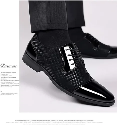 Vista 5 de Zapatos de vestir para hombre, zapatos casuales Oxford con cordones, zapatos formales de negocios, zapatos de moda con punta de casquillo