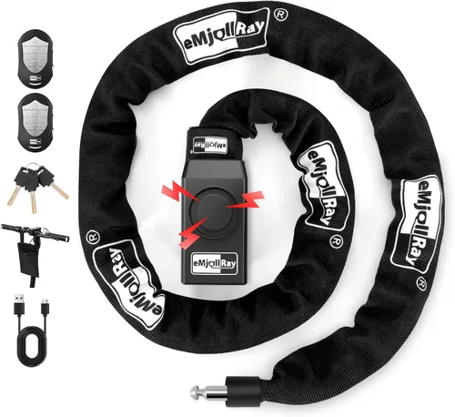 Vista 8 de Candado de cadena para bicicleta con alarma E Scooter Lock alarma antirrobo 110dB 4ft seguridad resistente con cable USB C y 3 llaves para Verde