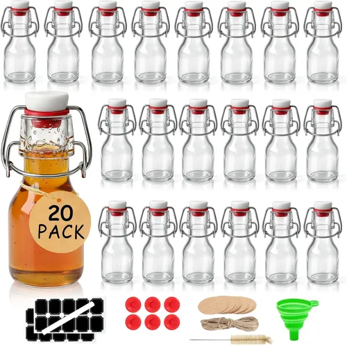 Vista 11 de Ruckae Paquete de 24 botellas de vidrio con tapa abatible de 4 onzas con tapas, botella de vidrio abatible de Kombucha Coquito para jarabe, extracto