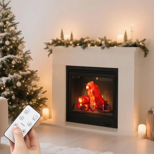 Vista 4 de 6 piezas de 22 cm de luz de tronco de chimenea sin llama con control remoto, madera falsa de Navidad para chimenea LED artificial Tronco de fuego