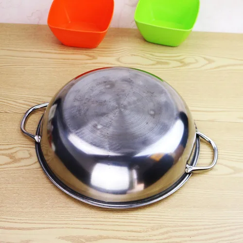 Vista 4 de Olla caliente echada a un lado doble de Shabu Shabu Shabu de acero inoxidable con divisor incluye cuchara de olla