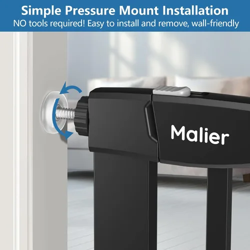 Vista 16 de Malier Puerta de bebé para escaleras con puerta grande para pasar, 29-38 pulgadas, puerta para perro montada a presión sin taladro, puerta