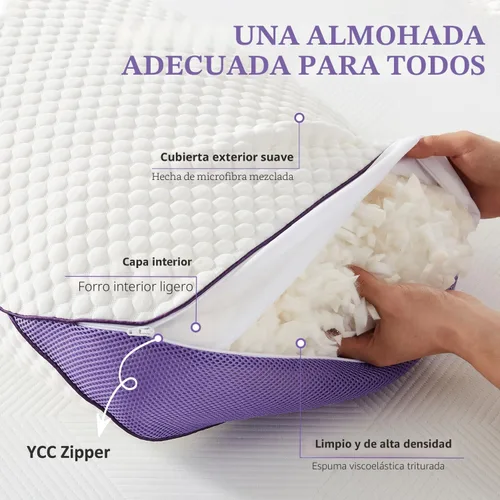 Vista 4 de HOMELAB Almohada ajustable de espuma viscoelástica triturada tamaño Queen, almohada de cama refrescante para dormir con funda extraíble, almohada