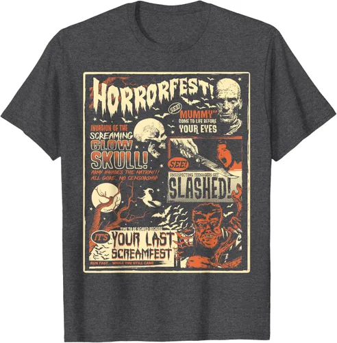 Vista 30 de Vintage Horrorfest Movie Poster Terror Old Time Halloween Camiseta S Negro