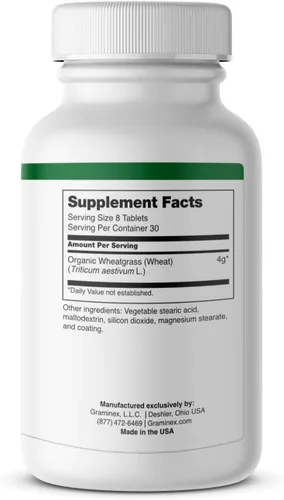 Vista 2 de Graminex Wheatgrass Tablets - Inmunidad natural, apoyo antienvejecimiento, aumenta la energía, el bienestar - Aminoácidos, vitaminas, minerales