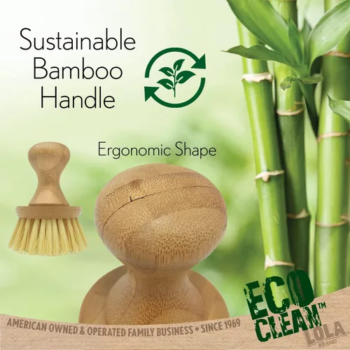 Vista 5 de LOLA Cepillo vegetal con perilla de bambú cómodo, cerdas de polietileno duraderas, bambú natural, fibras son botellas de soda/agua recicladas, 1