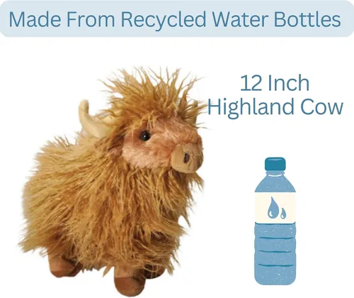 Vista 5 de The Petting Zoo Highland Cow Peluche de peluche, regalos para niños, animales salvajes Onez salvaje, juguete de peluche de vaca de pie, 12 pulgadas
