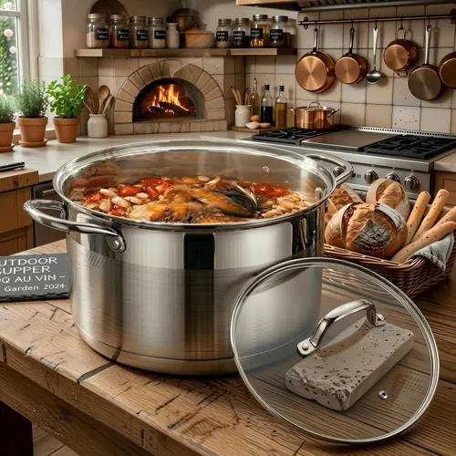 Vista 2 de Olla de 10 cuartos de galón con tapa de vidrio, olla de sopa de acero inoxidable de grado alimenticio premium, olla grande para cocinar guisos