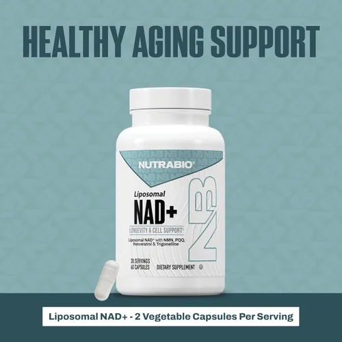 Vista 8 de NutraBio Suplemento liposomal NAD+ con resveratrol, NMN y PQQ para la longevidad y el apoyo celular para hombres y mujeres, vitalidad a largo plazo