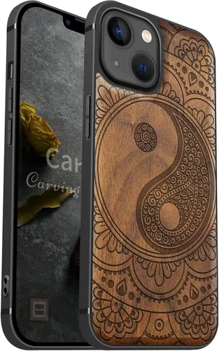 Vista 21 de Carveit Funda magnética de madera para iPhone 13 [madera natural y TPU suave negro] Funda protectora de madera única y elegante a prueba de golpes
